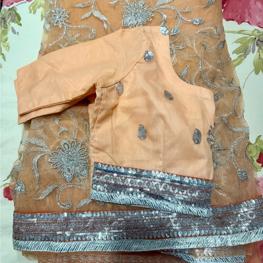Peach and Silver Embroidered Traditional Outfit